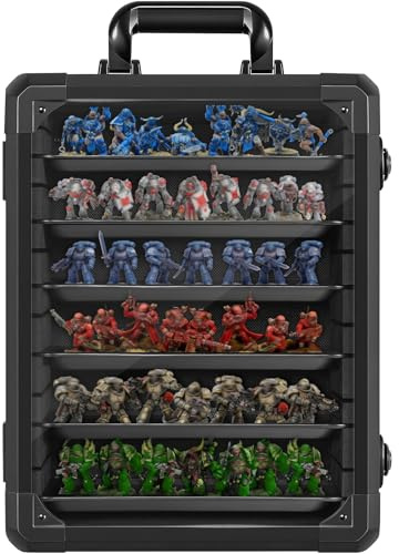 OUUTMEE Miniatures Storage Case with 6 Metal Trays | Miniatures Carry Case, Miniature Transport case with Aluminium Alloy Frame, Lockable Box for Collectibles (Small)