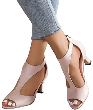 Zapatos de tacón para mujer, elegantes y cómodos, zapatos de bailarinas para mujer, zapatos de tirolesa Mary Jane con tacón, zapatos de boda, zapatos para traje regional, beige, 37