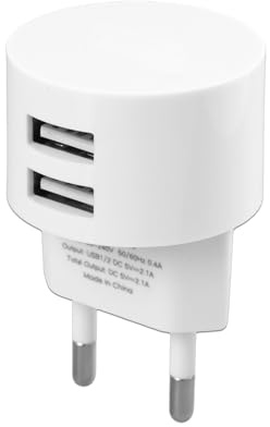 Universell väggladdare med 2 USB-A-portar, 5 V 2,1 A snabbladdning med europeisk kontakt, kompakt adapter kompatibel med surfplattor, hörlurar och mer elektroniska enheter
