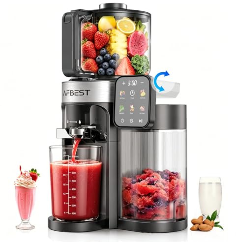 Slow Juicer 2026, estrattore di succo con foro di riempimento largo 155 mm e imbuto di riempimento da 2,5 l, 3 in 1 Smart Touch Juicer Machine per frutta/verdura intere, sorbetto e latte di noci