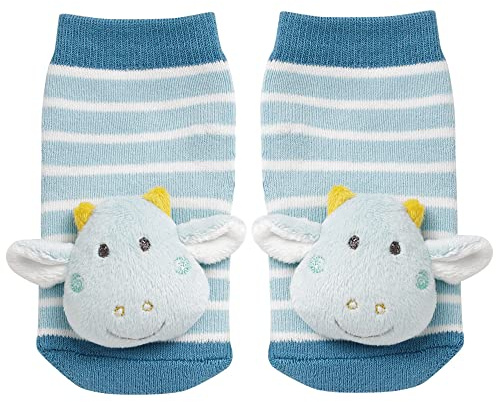 Fehn Rasselsöckchen Drache/Activity-Babysöckchen mit niedlichen Tier-Köpfchen zum Greifen, Rasseln, Strampeln & Geräusche erzeugen, Lernspielzeug für Babys von 0-12 Monaten, Einheitsgröße