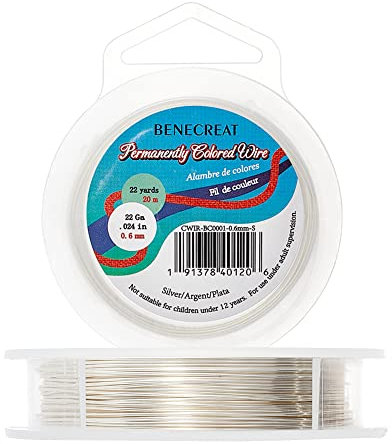 BENECREAT 22Gauge(0.6mm) Tarnish Resistant Silver Wire Jewellery Making Copper Wire, 20M/22Yard