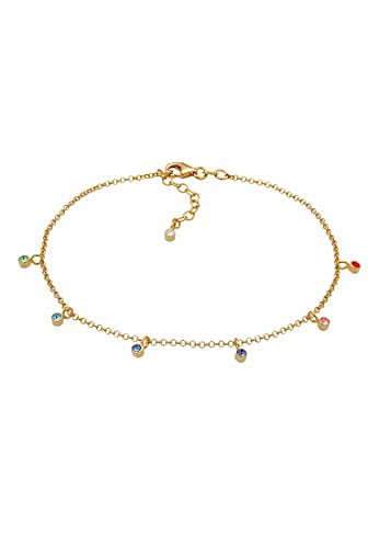 Elli Fußschmuck Damen Fußkettchen Bunt Geo Strand mit Kristalle in 925 Sterling Silber vergoldet