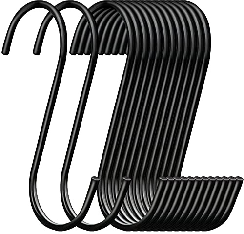 ESFUN 30 Pack Heavy Duty S Hooks Black Steel S Shaped Hooks for Hanging Pans Pots Plants Bags Towels Kitchen Hooks Hanger, Large 3.5 inch