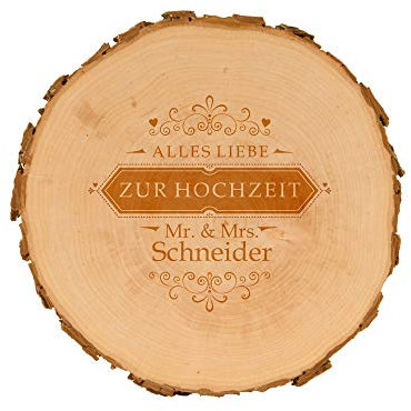 Baumscheiben zur Hochzeit mit Gravur - personalisierte Holzscheibe - verschiedene Designs - naturbelassen - Dekoration - Wanddeko (Mr & Mrs)