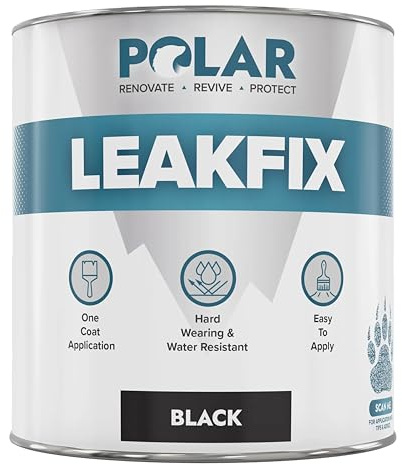 Polar Leak Seal Waterproof Roof Paint, 1L, Black, One Coat | One-Coat Waterproof Roof Sealant, Leak and Crack Repair, Roofs, Gutters and Drainpipes, UV Resistant, No Primer Needed