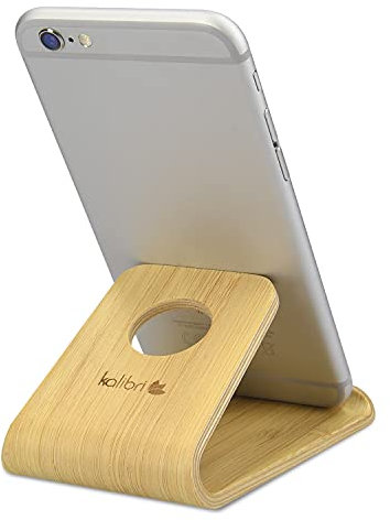 kalibri Wooden Phone Stand - Universal Mobile Phone and Tablet Holder Made of Real Wood - For Desk, Bedside Table, Night Stand - Light Brown Bamboo