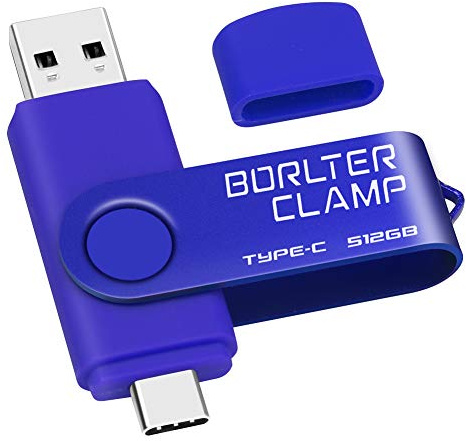 Clé USB Type C 512 Go, BorlterClamp Mémoire Stick Double Connecteur USB C 3.0 U Disque Flash Drive pour Smartphone Android Samsung S10/S9, Huawei Honor, etc., Tablette et Ordinateur (Bleu)