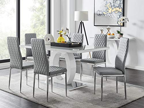 Furniturebox UK Giovani & Milan 6-Seater Dining Set, Grey High Gloss Table & Grey Faux Leather Chairs