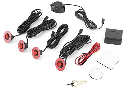 Yctze pour de recul Voiture Rouge Kit de Marche arrière, capteurs de stationnement de Voiture 16,5 mm Capteur de recul intégré Kit d'alarme de recul Assistance avec kit
