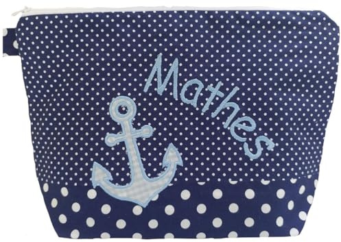 bestickte Tasche ANKER + NAME //marine//Kulturtasche Wickeltasche Windeltasche Kulturbeutel Wasch-tasche Bag 20 Schriftarten Geschenk