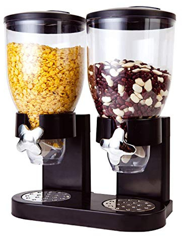 Dry Food Cereal Dispenser Double Canister | Holds Up To 17-1/2 Ounces Of Dry Food | Preserves Freshness For Up To 45 Days | Scratch-Resistant, Shatterproof Construction | SIZE: H17 x W13 x D8WHITE