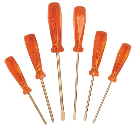 DENIOS - Jeu de tournevis plat, 6 pièces, 4,5-8 mm/taille 1-2, cuivre-béryllium, sans étincelles