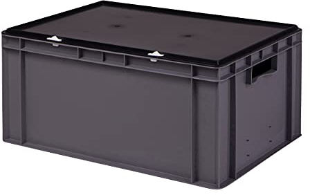 Stabil professionell förvaringslåda, stapellåda, Eurobox, stapellåda med lock, plastlåda, finns i 5 färger och 21 storlekar för industri, affärer, hushåll (grå, 60 x 40 x 28 cm)