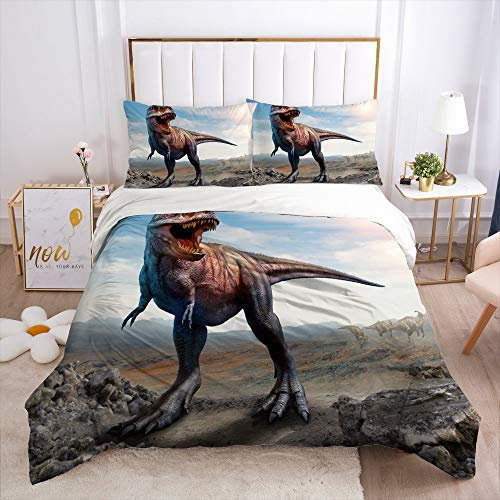 lixiaochao 3D-Gedruckter Bettbezug, Dinosaurier-Bettwäsche, Bettbezug-Set, Bettbezug für alle Jahreszeiten (Einzelgröße 135 x 200 cm, 1 Bettbezug + 1 Kissenbezug)