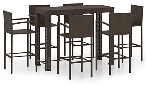 Catherinol 7-TLG. Garten-Bar-Set mit Armlehnen, Bartisch Outdoor, Gartenbar, Bartisch Set, Barhocker, Stehtisch Outdoor, Bar Tresen, Bar Tisch, Gartenmöbel Set, Outdoor Theke, Poly Rattan Braun