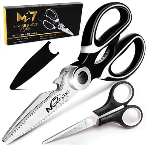 Magnificent - Tijeras de cocina resistentes con cubierta de seguridad y regalo extra, mango suave y tijeras multifuncionales, corte de carne y aves, corte de hierbas