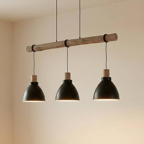 Lindby Esstisch Pendelleuchte Metall Holz, Hängeleuchte Esszimmer 3x E27 max. 60W ohne Leuchtmittel Hängelampe Wohnzimmer Esszimmerlampe Küchenlampe