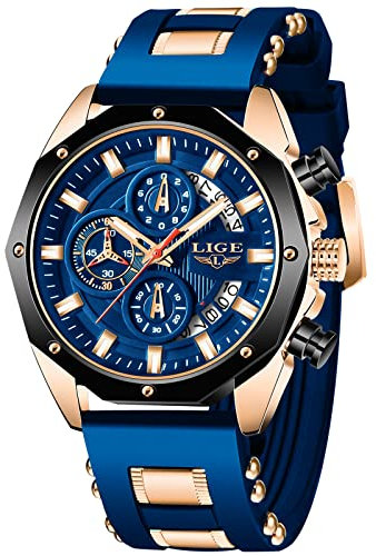 LIGE Montres Hommes Chronographe Mode Étanch Acier Inoxydable Analogique Quartz Sport Classique Cuir Bracelet Calendrier Montres