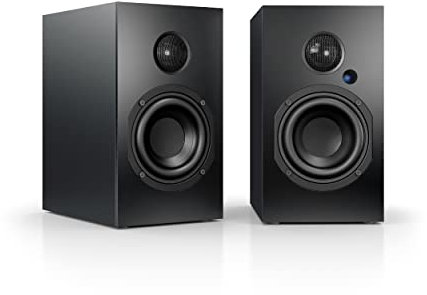 Nubert nuBoxx A-125 pro | Schwarzes PC-Lautsprecherpaar | 2 Stück Kompaktlautsprecher für Homeoffice | PC-Lautsprecher mit Bluetooth aptX HD| PC-Lautsprecher mit USB-C | Aktivboxen mit 2 Wege Technik
