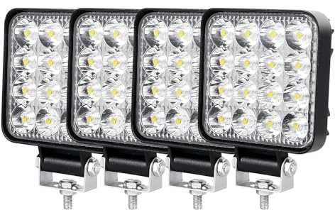 PICAA Mini LED Arbeitsscheinwerfer, 4X 3.3 Zoll 48W Quadrat LED Offroad Scheinwerfer 12V 24V Zusatzscheinwerfer Rückfahrscheinwerfer für SUV, Traktor, LKW, 4x4, ATV