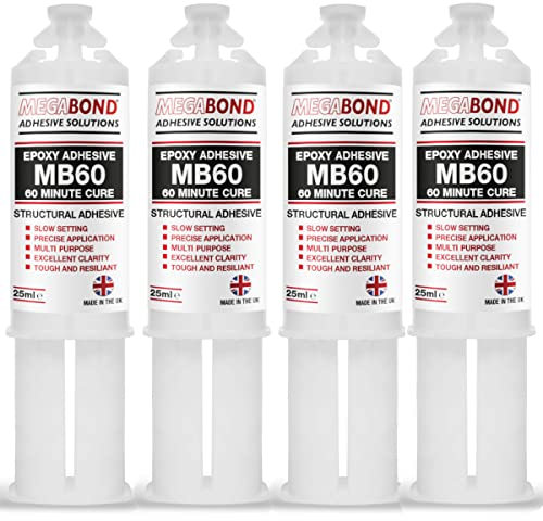 (4PK) Megabond MB60 Expoxy Adhesive Precision 60 minutes Cure For Precise Application Excellent Clarity - Multi Purpose Steel, Plastic, Wood, Aluminium, Perspex, GRP, Stainless Steel