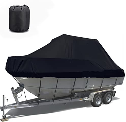 ELVONS Bootsplane Mit Gummizug, 420d Staubdicht Und Atmungsaktiv Bootsabdeckung Aus Oxford-Material Yachtabdeckung FüR Boote Mit Mittelkonsole, 11-27 Fuß,Schwarz,21~24(732cm*300cm)