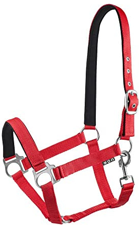 Start Halfter Pferd – Stallhalfter & Weidehalfter für Pony, Vollblut, Warmblut – verstellbar & neoprengefüttert – Lined Halfter für Pferde mit Komfort & Passgenauigkeit (Rot, Cob (Vollblut))