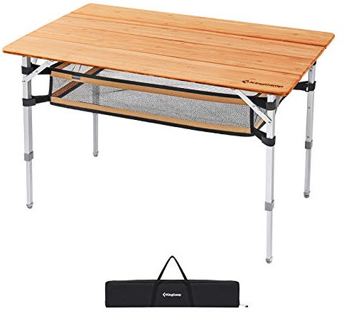 KingCamp Bambus Falt Tisch Camping Klapptisch Garten Alu Holz 3Höhen Verstellbar