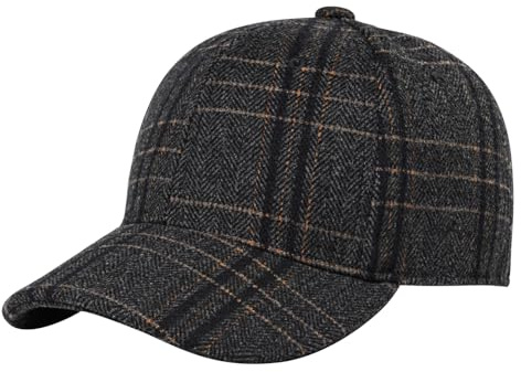 BOTVELA Men's Herringbone Tweed Baseball Cap Wool Blend Fitted Hat (Brown Plaid 2, 7 3/4)