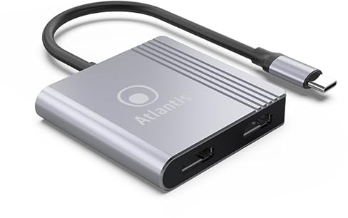 ATLANTIS A04-TC_2HDMI+ Adaptador Dual Monitor USB C Type C a 2xHDMI, 1080p 60 Hz,Permite conectar un portátil con Salida USB C a Doble Monitor proyector con Entrada HDMI.Cable de 18 cm