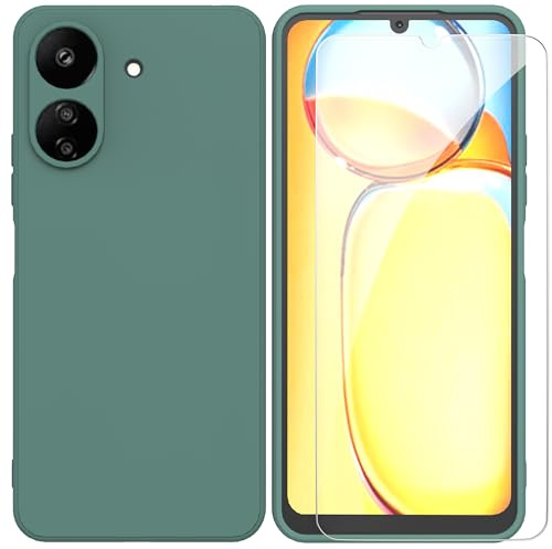 ARRYNN Funda Xiaomi Redmi 13C 4G (6,74) con Cristal Templado Protector de Pantalla,Verde Ultra Slim Protectora Funda de Silicona Líquida Suave Case Cover para Xiaomi Redmi 13C 4G - Verde1