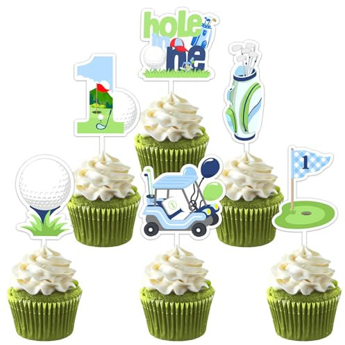 TWO WILD Golf 1st Birthday Cupcake Toppers, 24PCS Green, Hole in One Party Decorations, Sports Players Theme, 1st Birthday Party Supply