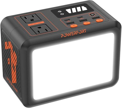 150W Portable Power Station Small Solar Generator Power Bank with LiFePo4 Battery 99Wh, PD18W, USB QC3.0, 2 230V AC Outlet, Outdoor LED for CPAP Home Camping Emergency Backup