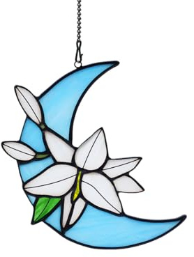 BOXCASA Lily Flower Decor Stained Glass Window Hangings,Artificial Flowers Gift for Women,Fake Flowers Ornament Stained Glass Suncatcher for Window Best Gifts for Teacher Mom Grandma