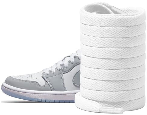 UamGlsob Cordones de Algodón Premium Suave para Air Jordan 1-8, Cordones Planas de 8mm Anchos para Zapatillas Deportivas (White,115cm)