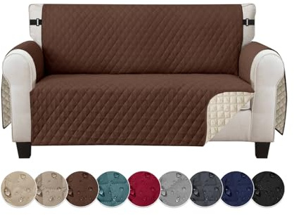 Jaotto Sofabezug 2 Sitzer wasserdichte Sofa Überzug mit Armlehnen Antirutsch Sofaschoner Sofaüberwurf Reversible Gesteppte Couch überzug für Haustiere Katzen Hunde,Dunkelbraun