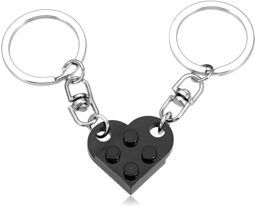AIVEKE Schlüsselanhänger Herz - 2 Stück Herzförmig Schlüsselanhänger Partner für Beide Schlüsselanhänger Paar für Valentinstag Weihnachten Geschenk Herzförmiger Baustein Schlüsselanhänger
