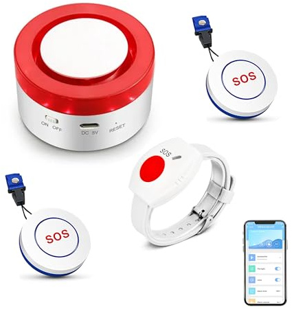 Pulsante di chiamata WiFi Caregiver Pager: campanello di chiamata di avviso infermieristico wireless, pulsante di chiamata di allarme personale con avvisi app (1 Orologio+2 Pulsante+1 Ricevitori)