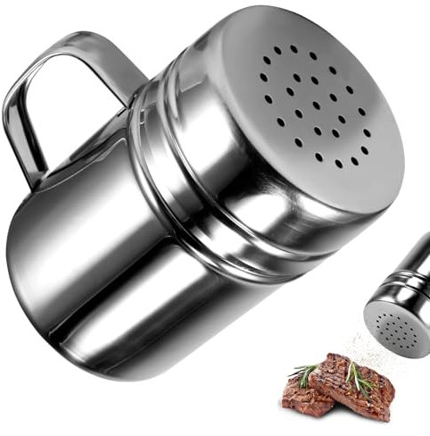 EASONGEE Stainless Steel Dredger Shaker with Handle, Icing Sugar Shaker, Chocolate Shaker for Cappuccino, Salt Shaker,Flour Shaker,Peper Shaker, Powder Duster Spice Bottle for Kitchen Craft