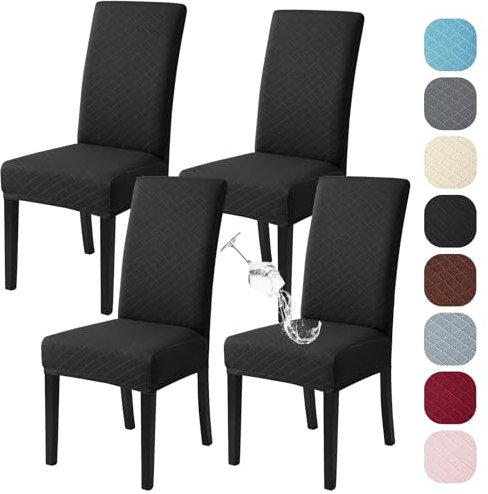 Alishomtll Stretch Stuhlhussen 4er Set Universal Moderne Jacquard Wasserdicht Stuhlbezug Schwingstuhl Elastische Hussen Abnehmbare Stuhlüberzug für Esszimmer Küche Bankett Hochzeit (Schwarz, 4 Stück)