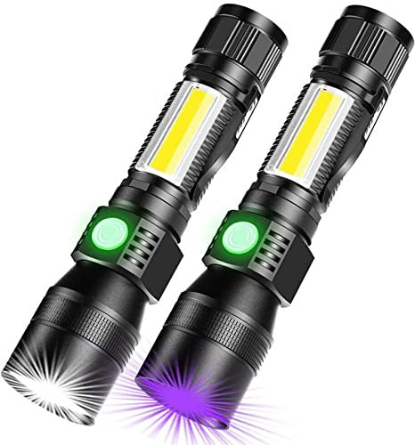 GUHPZA Linterna [luz Blanca y UV] Linterna LED superbrillante Resistente al Agua con 3 Modos de reconocimiento de artículos/Camping/Pesca Nocturna