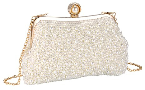 Ayliss Pearl Clutch Purses for Women Wedding Bridal Evening Small Clutch Crossbody Handbag Full Beaded Parites Prom (Ivory)