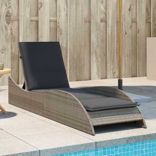 Festnight Sonnenliege Gartenliege Rattan Liege Outdoor Rattanliege mit Auflage Liegestuhl Polyrattan Relaxliege Garten Wetterfest Verstellbare Rückenlehne