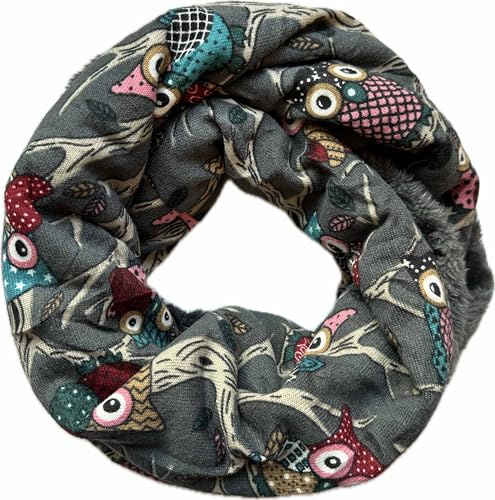 Jeamis Eule Fleece Flauschig Warmer Winter Loop Schal Owl UHU Kautz Schlauchschal