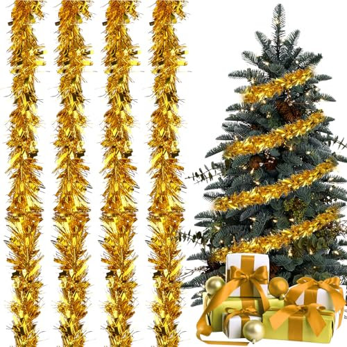 Coicok 4 Pièces Guirlande Noël, Guirlande Noel Sapin, Guirlande de Décoration Noël, pour Décoration de Fête de Noël Sapin Intérieures et Extérieures-Or