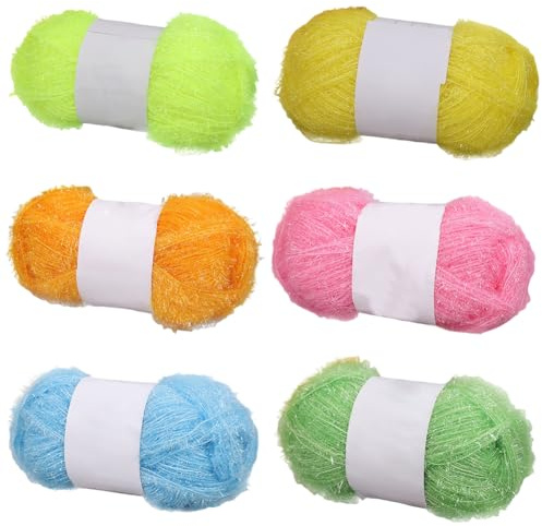 6 Skeins 50g Sparkly Scrubby Yarn for Dishcloths 100% Polyester Yarn Quick Dry Dishcloth Crochet Knitting Yarn Assorted Color Scrubby Crochet Yarn