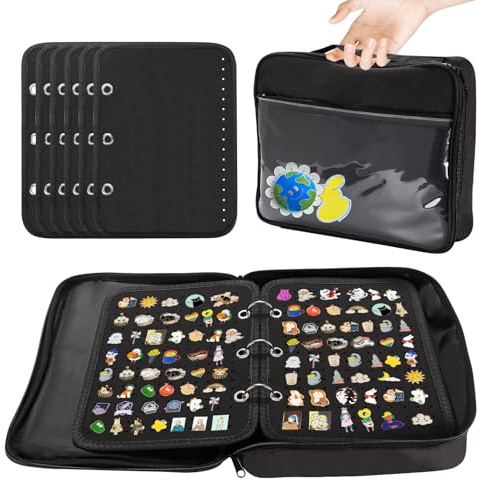 6 Binder Pin Badge Display Case, Enamel Pin Display Bag 13 x 9.8 x 1.97in ,Pin Carry Case Collection Storage Organizer,Pin Collector Book Page-Flip Brooch Pin Display Holder for Store 400 Pins