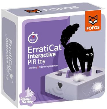 FOFOS Caja para Gatos, Juguete Interactivo con Pluma Inteligente, Pluma Colorida Brillante de Escondite con el Gato. Detección Inteligente del Acercamiento del Gato para Jugar