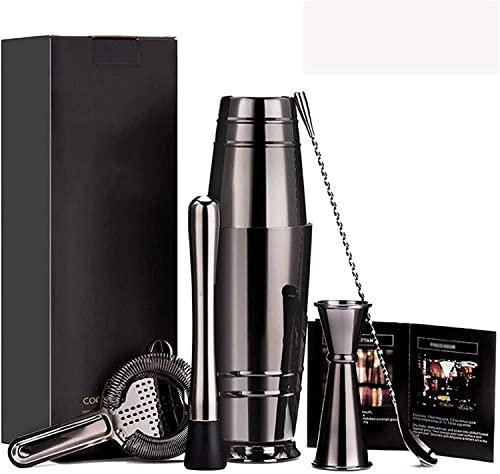 ZGYOZMNG Coctelera, Juego de 5 cocteleras de Acero Inoxidable, Kit de Barman Profesional, Juego de Barra Premium para el hogar, Bares, Fiestas y Viajes, Color Negro